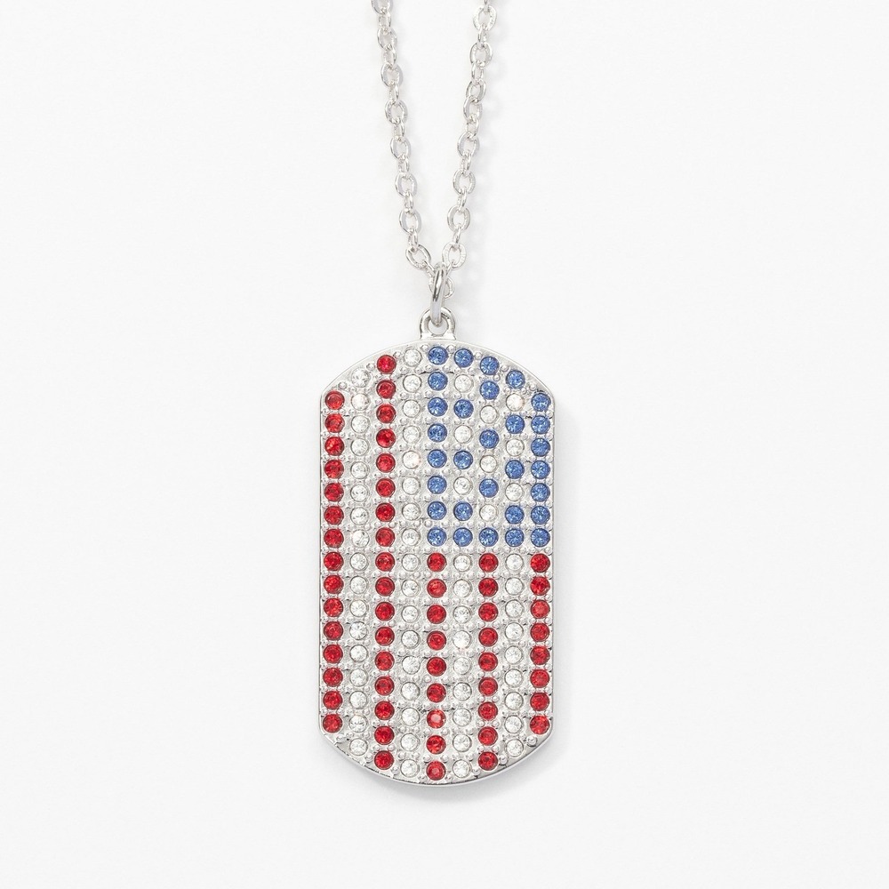 Touchstone Crystal by Swarovski USA Dog Tag Patriotic Necklace Red White Blue